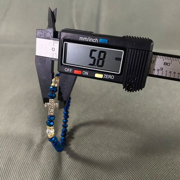 Metallic Iridescent Blue Cross Charm Bracelet Octagon Beads Multicolor Stretch - Picture 7 of 8